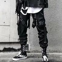 Joggers Cargo Kelnės vyrams Laisvalaikio Hip Hop Hit Color Pocket Vyriškos Kelnės Sportinės Gatvės Aprangos Juostelės Techwear Kelnės S juoda