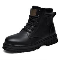 Men's Big Yellow Mid-Calf Cowhide Motorcycle Work Boots - Thick Sole, Round Toe, Lace-Up, Martin Style. 39