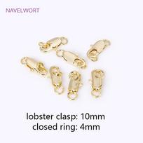 10/12mm 18K Gold Plated Brass Lobster Clasps Claw Hooks With Closed Rings,Accessories For Jewelry,DIY Accessories Wholesale 5 pieces