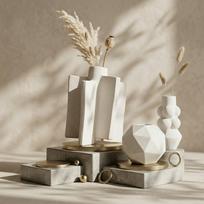Modern Geometric Ceramic Vase – Minimalist Scandi Design Tabletop Sculpture, Hand-crafted Matte Finish Home Decor, 18 x 16 x 20 cm natūrali/smėlis