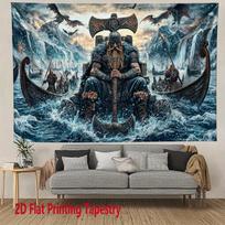 Vikingų kario gobelenas Sienos menas Nordic Mythology Dekoras Vikingų laivo mūšio scena Namų dekoras Svetainės sienos pakabinamas elementas 70x100CM gray