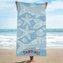 Retro Blue Fish Sketch Beach Towel, Large Microfiber Sand Free Quick Dry Towel for Summer Vacation Beach Towels Bathroom 50X100cm &1pc