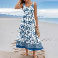 Sleeveless Floral Print Midi Dress with Scoop Neck and A Line for Women Casual Summer Wear XXL