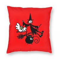 Meg Mog Halloween Helen Nicoll Square Pillowcase Polyester Linen Velvet Creative Zip Decor Pillow Case Sofa Seater Cushion Cover Peach skin 18*18(CM)-1Pcs