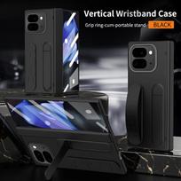 Skirta Google Pixel 9 Pro dėklas, draugiškas odai, sulankstomas vyris su elastine riešo juosta, grūdinto stiklo ekrano apsauga, Pixel Fold 2 stovas For Pixel Fold 2 juoda