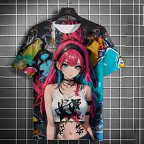 Anime Personažo Grafiti Marškinėliai 3D Seksualaus Grožio Spauda Vyriški Marškinėliai Plakato Stiliaus Marškinėliai Tendencija Vyrams/Moterims Trumpomis Rankovėmis Y2k Marškinėliai XL