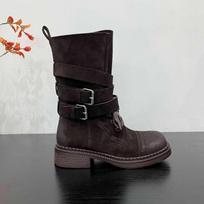 Vintage Suede Lace-up Mid-boots Women Fashion Design Rubbed Color Ankle Boots 2026 Cross Belt Buckle Motorcycle Boots Female 35