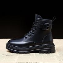 Thick-soled heightening Martin boots British mid-wind boots New autumn and winter leather boots 35