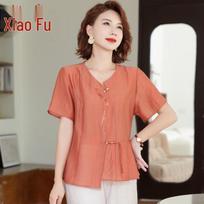 Xiaofu Mid-Aged Women's Summer Short-Sleeve Chinese Style Two-Piece Set 3XL
