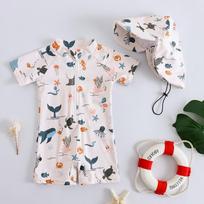 Children's cartoon one-piece swimsuit boys baby quick-drying sunscreen swimsuit baby cute dinosaur ocean theme swimsuit 0-3M gray