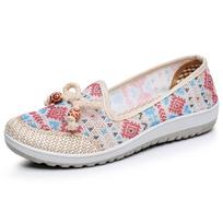 Women's cloth Shoes 2026 Summer New Lazy footwear Casual breathable mom shoes Shallow mouth ethnic style Ladies flats Zapatos 36 raudona