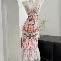 French Vintage Y2k V-Neck Midi Dress Women Casual Evening Party Dress Beach Style Boho Retro Elegant One Piece Dress Korean S