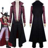 Suaugusių vyrų Dracule Mihawk anime kostiumas Helovino karnavalo vakarėliui su chalatu ir kelnėmis S juoda