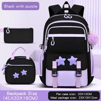 Elementary School Student Backpack Lunch Bag Kids Pencil Bag Middle High School Bag Teenager Travel Bookbag Widen Straps Reduce Burden Backpack 32*16*45cm Only backpack violetinė