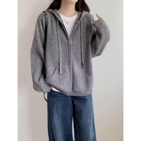 Lazy Wind Hooded Sweater Jacket Women's Autumn and Winter New Loose Casual Zipper Knitted Cardigan Jacket average size pilka spalva