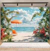 Summer Beach Backdrop Hawaii Tropical Seaside Sunshine Blue Sky Palm Tree Baby Birthday Holiday Party Photography Background Vinyl 90x60cm