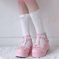 Girls Platform Wedges Angel Bat Marry Janes Pumps Double Buckle Women's Pumps New INS Cosplay Lolita Leather Shoes 37 juoda