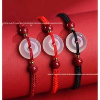 Chalcedony Ping'an Kou 999 Gold Beaded Red String Bracelet for Women - Woven Design Gift Single Bracelet