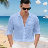 Mens American Style Loose Turn Down Collar Long Sleeve Linen Casual Hawaiian Shirt S
