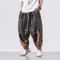 Men Chinese Style Loose Printed Cropped Harem Casual Pants S
