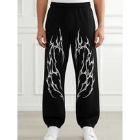 Men Graphic Printed Baggy-Fit Pure Cotton Track Pant Pant Flame Fire Graphic Gothic Letter Joggers S