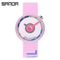 Sanda Waterproof Sports Wristwatch - Unisex Silicone Strap with Creative Dial rožinė