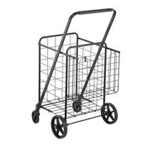 Folding Shopping Cart, Jumbo Grocery Cart with Double Baskets, 360° Swivel Wheels, Heavy Duty Utility Cart, 110 LBS Large Capacity Utility Cart for