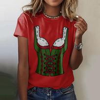 Women's Casual Pullover Short Sleeve T-Shirt Oktoberfest Print Crew Neck Top Lightweight Soft Fabric Comfortable Fit XL raudona
