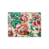 Gucci Diana Bamboo Double G Logo Floral Print Leather Card Holder Women's White/Multicolor balta