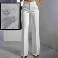 Women's High-Waisted Straight-Leg Trousers Formal Office Trousers Slim-Fit Cut Classic Solid-Colour Suit Trousers XS balta