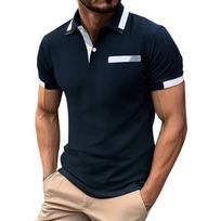 Men's Classic Fit Short Sleeve Shirt with Trim and Pocket Casual Breathable Cotton Top XXL tamsiai mėlyna