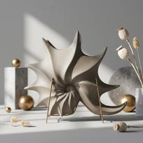 Moderni spiralinė keraminė vaza – geometrinė stalo skulptūra namų dekoravimui, minimalistinis Wabi-Sabi džiovintų gėlių kompozicijos pagrindas, neutrali smėlio spalva (26x9x21 cm)