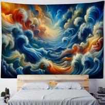 Sea oil painting tapestry, waves, sunrise, bohemian, hippie, wall hanging, home, bedroom, living room, aesthetic decoration 70x100cm28x39in