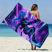 Cyberpunk Girl Printed Beach Towel Patterned Sunscreen And Windproof Suitable For Swimming Pool Camping Travel Blanket 35x75cm&1pc