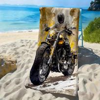 Šaunus motociklininko dizaino poliesterio mikropluošto paplūdimio rankšluostis yra labai sugeriantis, tinkamas plaukimui ir išvykoms į paplūdimį 27x55inch 70x140cm&1pc black