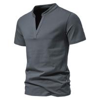 Men Fashion Solid Stand Collar Short Sleeve Loose Casual Mens T Shirt M