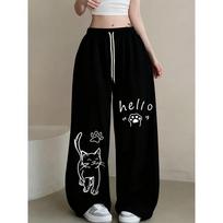 Women's Kids Street Style Casual Sweatpants with Cute Cat Pattern Arrivals for Spring Fit Streetwear S