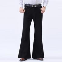 Men's Stretch Flare Trousers – Slim Fit Bootcut Design, Business Casual Style, Black, with Belt & Pockets, Comfortable All-Day Wear 28 juoda
