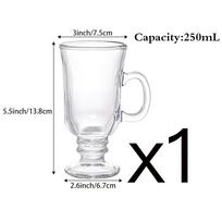 Irish Coffee Mugs, 8.5 Oz Irish Coffee Glasses with Handle & Footed Stem Base, Clear Glass Mugs Espresso Glass Cups for Hot Cold 250ml