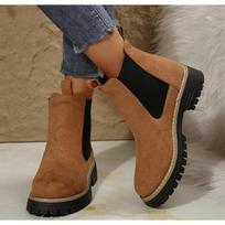 Šlifuotos odos moteriški trumpikės su vidiniu pakėlimu platformos Chelsea tipo aulinukai su papildomu vilnos šiltumu Ankle Boots Botas De Mujer 36 ruda