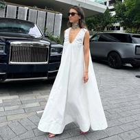 Women's French Elegant Lazy Caftan Dress Deep V Neck Sleeveless Loose Oversized Solid Color Spring Summer Casual Home Outdoor Long Maxi Dress S balta