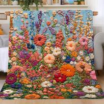 3D Bohemiškas gėlių pledas - Siuvinėtas gėlių lauko dizainas, minkštas flanelas miegamajam/sofai/iškylai, ryški dekoratyvinė antklodė 150X200cm(59x79in) gray