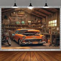 Klasikinė garažo dirbtuvės gobelenas: Automobilių entuziastų rojusSienos dekoravimo fono audinys, miegamojo kambario namų dekoracija 100x75cm
