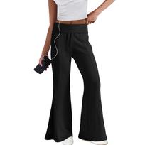 Wide Leg High Waist Flare Pants for Women Stretchy Elastic Waistband Casual Loose Fit Trousers with Seam Detailing L juoda