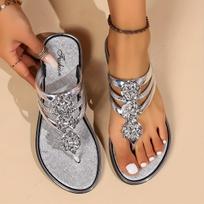 Women's Rhinestone Flower Flip Flops - Stylish Flat Slide Shoes for Indoor and Outdoor Wear 36 sidabras