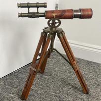 Odinis dvivamzdis žalvarinis Spyglass jūrinis jūrinis trikojo teleskopas black
