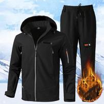 Vyriškas pastorintas sniego kostiumas didelio dydžio sportinis darbo kostiumas Soft Shell striukė + vandeniui atsparios šiltos kelnės, 2 dalių rinkinys 5XL black