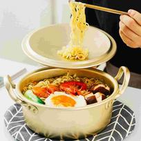 Instant Noodle Pot Cooking Skillet Hot Double Handled Cookware Aluminum Korean Ramen Frying Pan auksinė