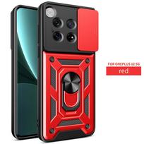 Slide Lens Camera Protection Funda for Oneplus 12 Case for Oneplus 12 Armor Case Magnetic Ring Stand Cover Shockproof Back Capa for Oneplus 12 raudona
