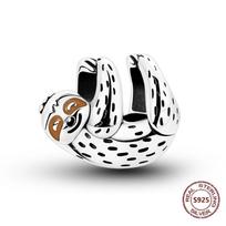 925 Silver Animal Charms Elephant Rabbit Owl Hedgehog Sloth Monkey Zircon Jewelry DIY Bracelet Making Shine